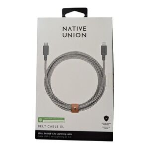 V4. Native Union XL 10ft USB-C to Lighting Charging Cable Zebra
